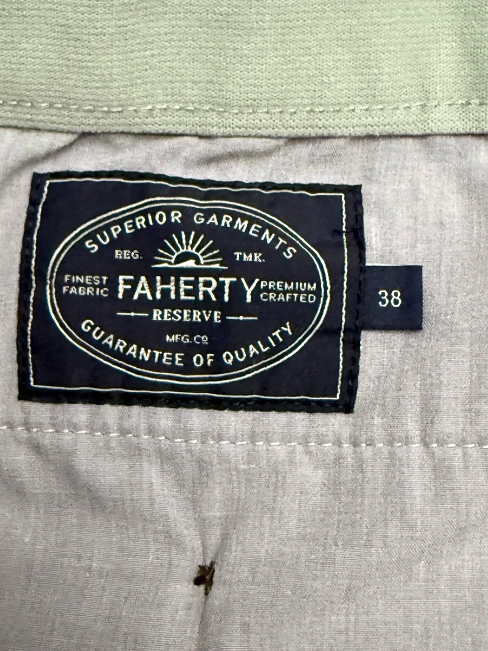 Faherty | Movement Chino Short | Sage Green | Waist 38” Inseam 8”
